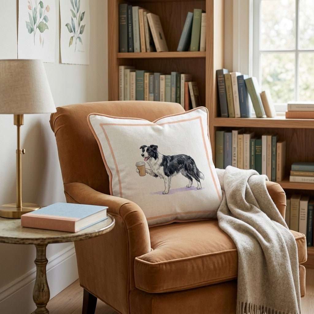 Border Collie Coffee Throw Pillow - Hillcroft Home