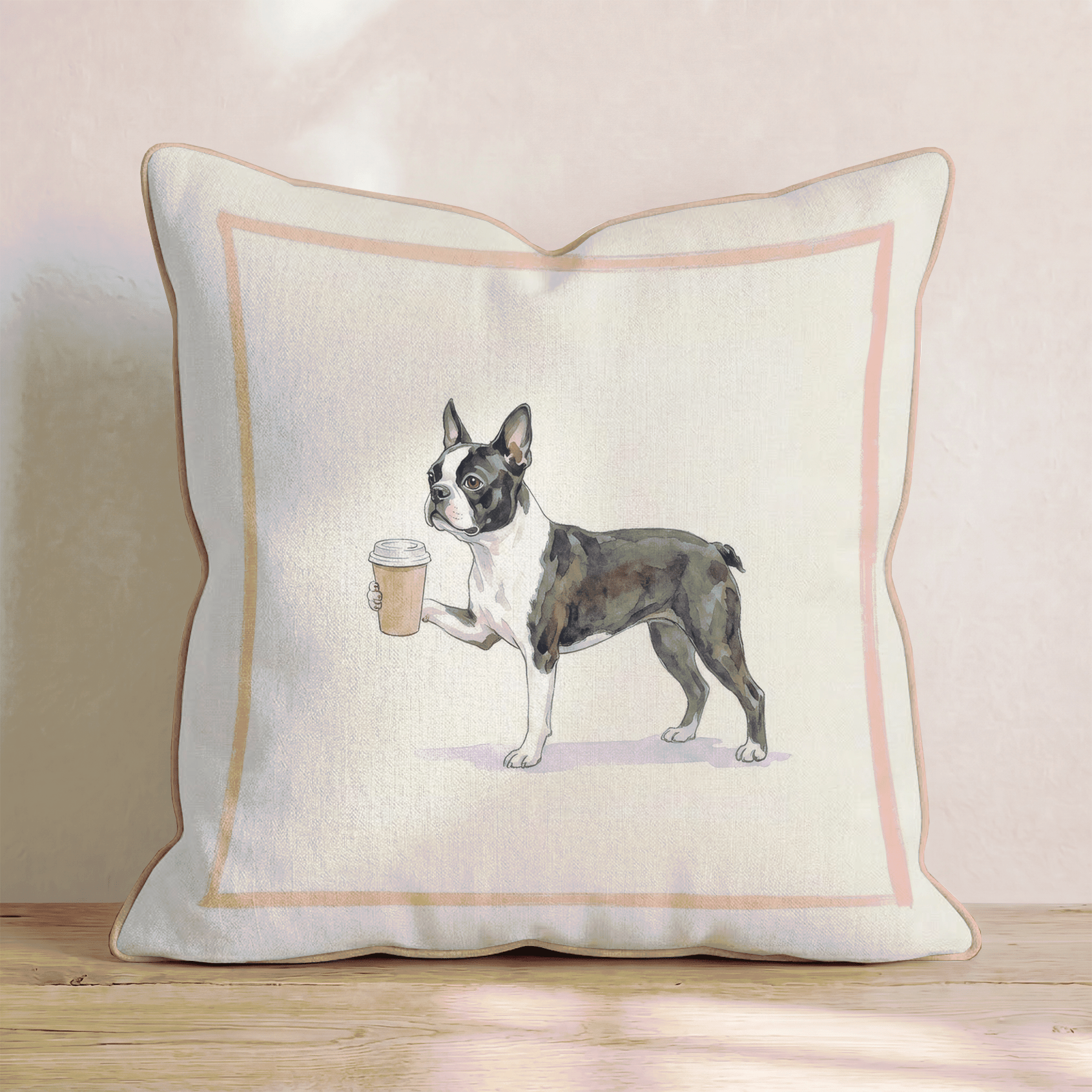 Boston Terrier Coffee Throw Pillow - Hillcroft Home
