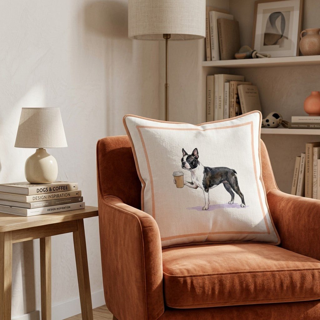 Boston Terrier Coffee Throw Pillow - Hillcroft Home