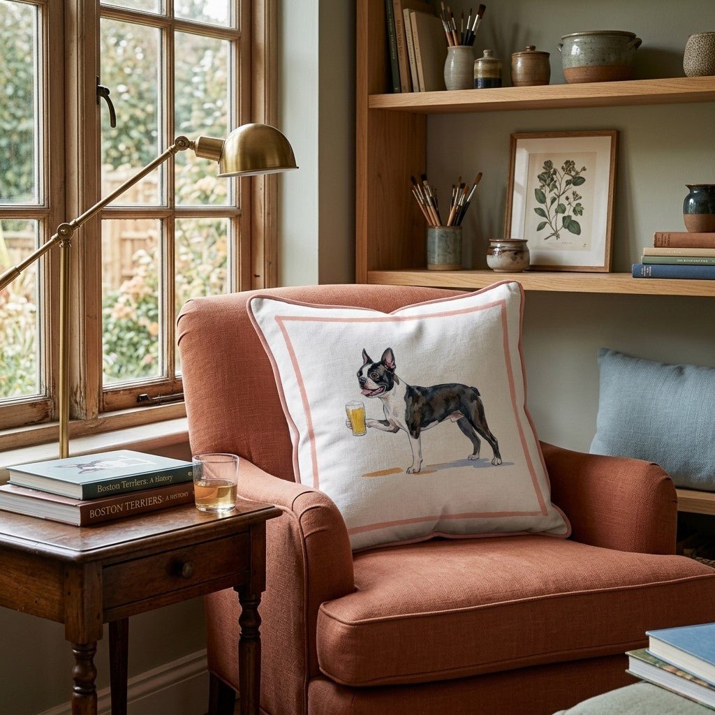 Boston Terrier Lager Throw Pillow - Hillcroft Home