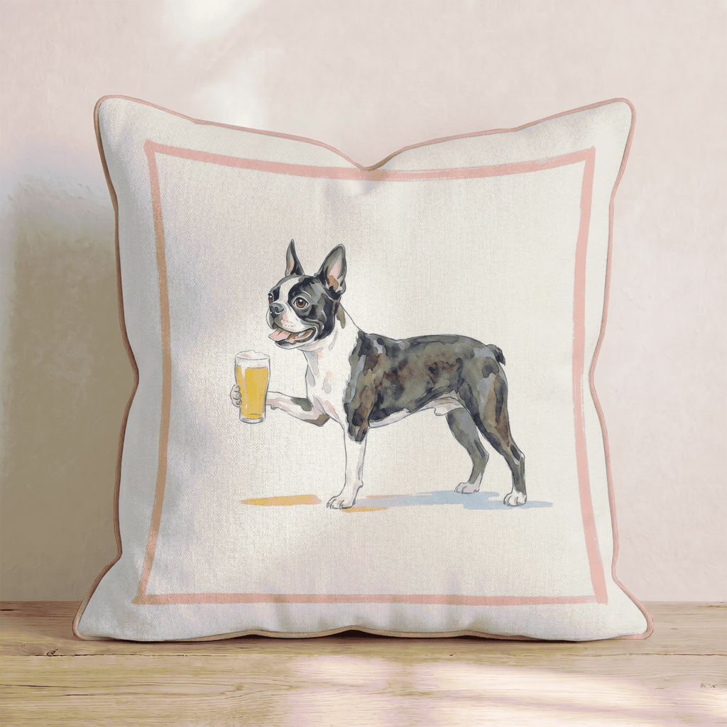 Boston Terrier Lager Throw Pillow - Hillcroft Home