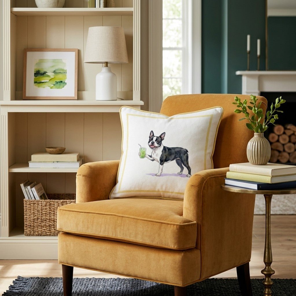 Boston Terrier Matcha Throw Pillow - Hillcroft Home