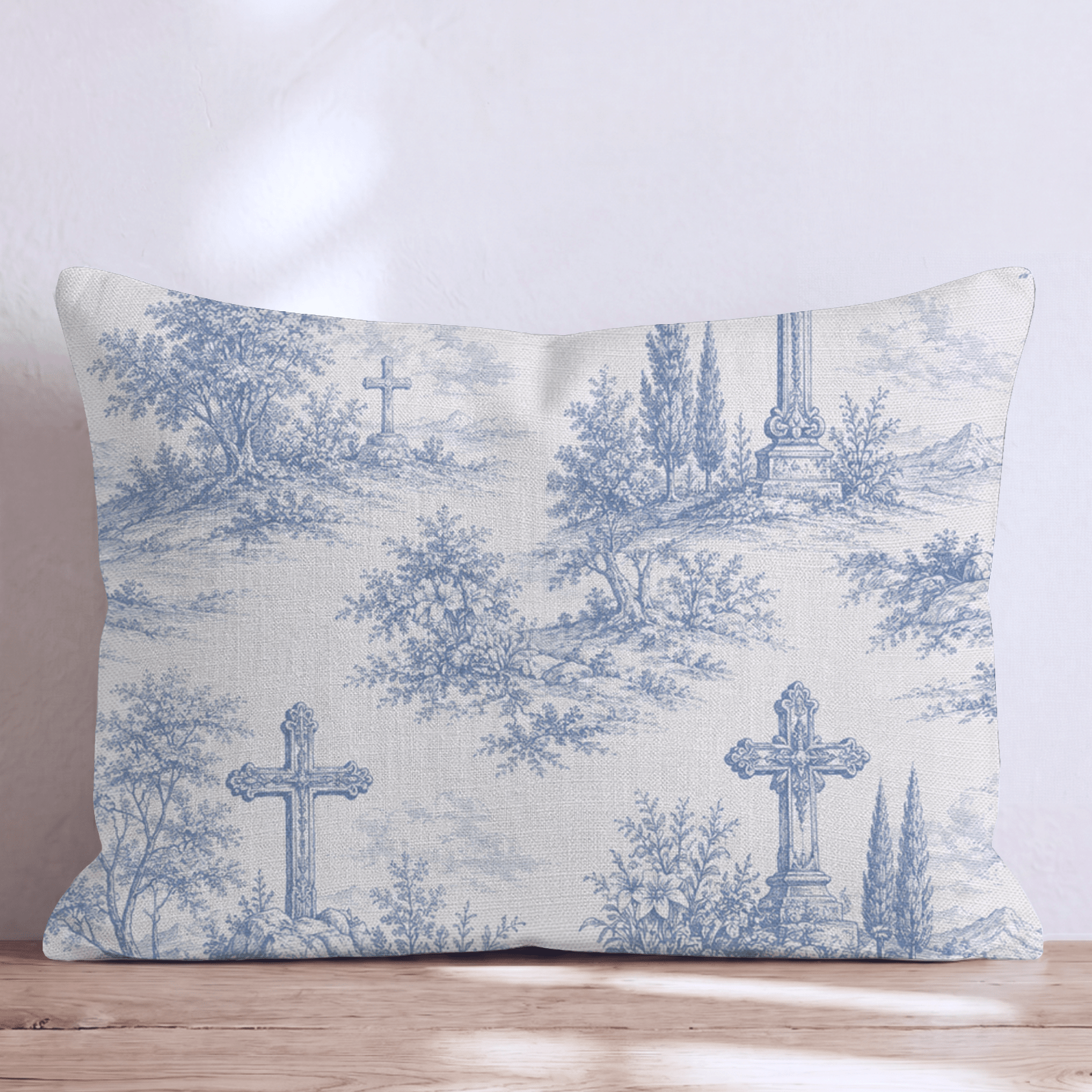 Botanical Blue Cross Throw Pillow - Hillcroft Home