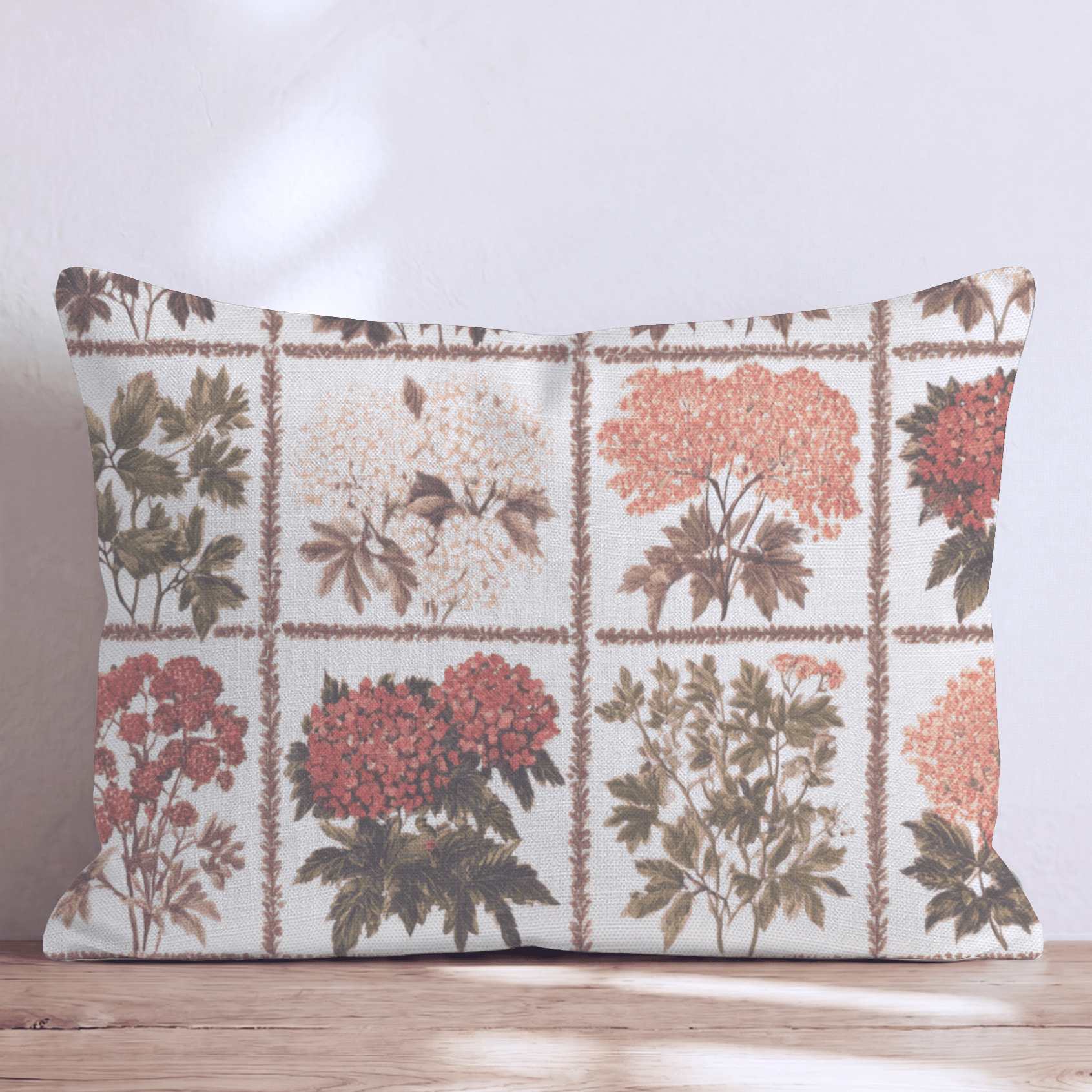 Botanical Quilt Blocks Throw Pillow - Hillcroft Home