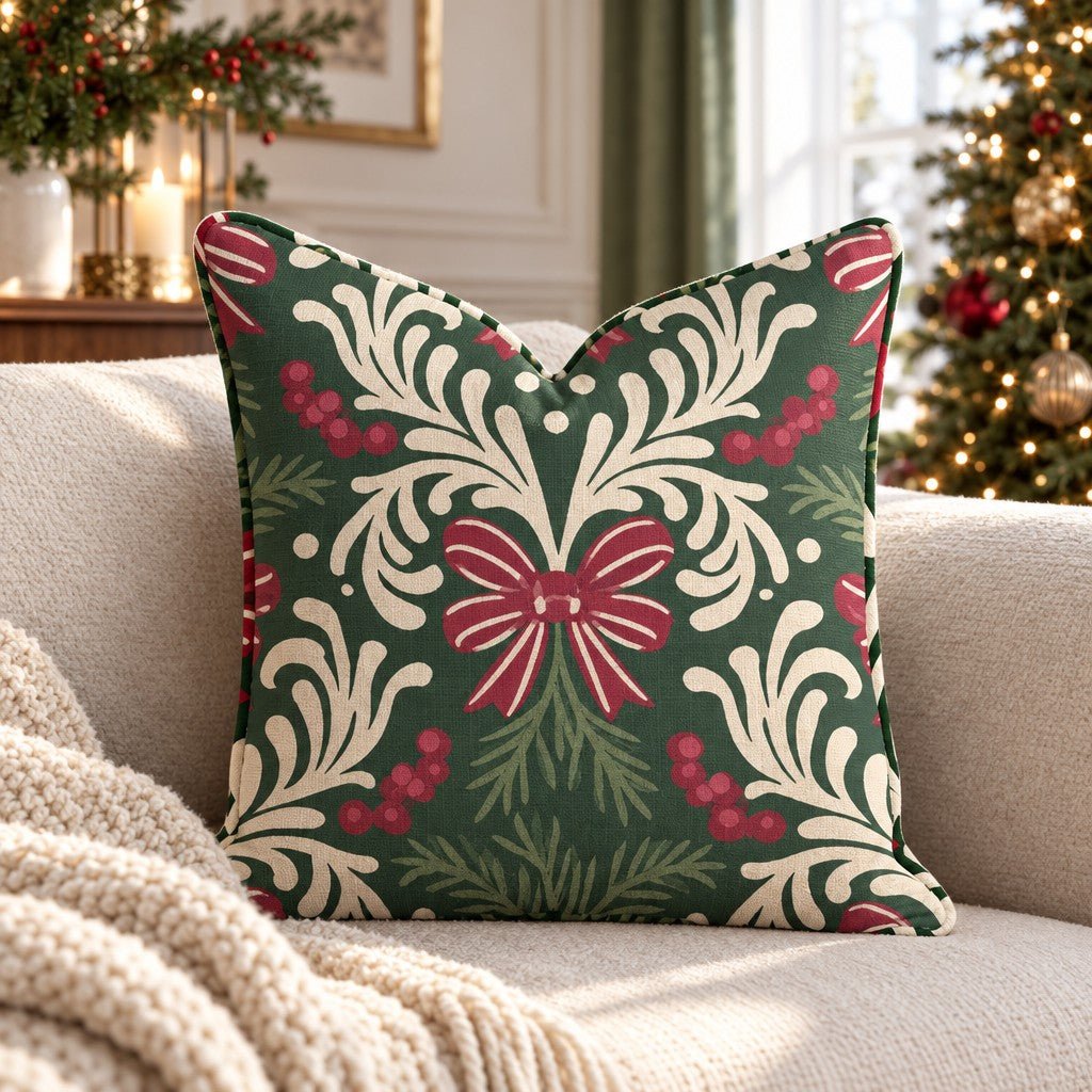 Bows & Berries Baroque Throw Pillow throw pillow - Hillcroft Home