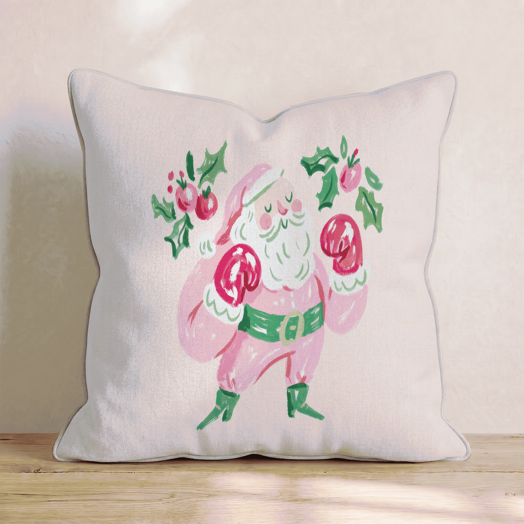 Boxing Santa Gloves Throw Pillow - Hillcroft Home
