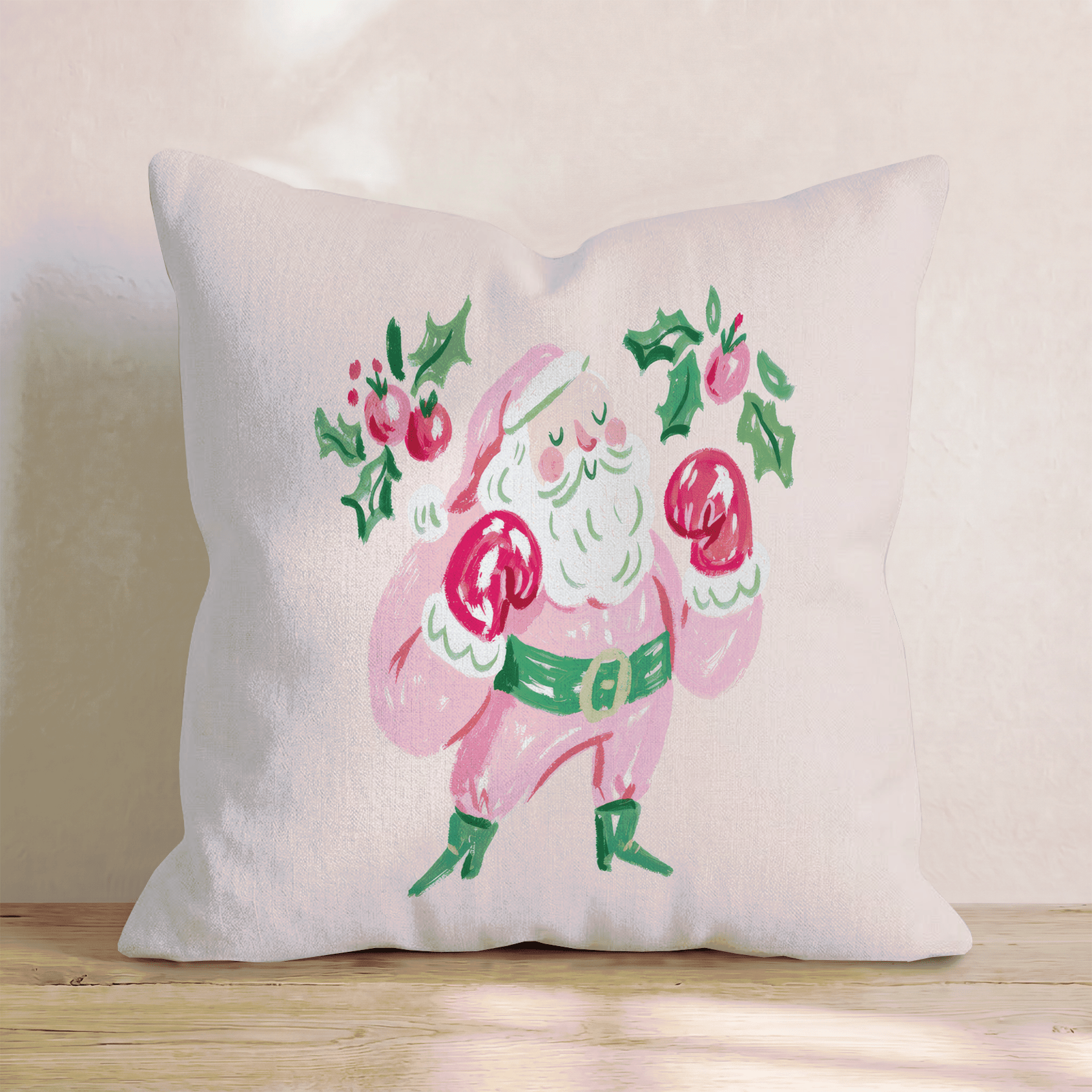 Boxing Santa Gloves Throw Pillow - Hillcroft Home