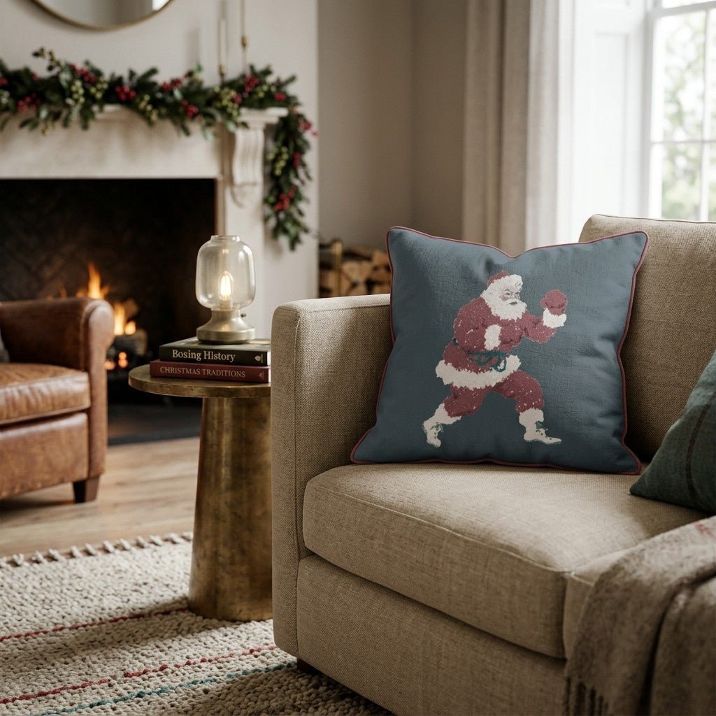 Boxing Santa Throw Pillow - Hillcroft Home