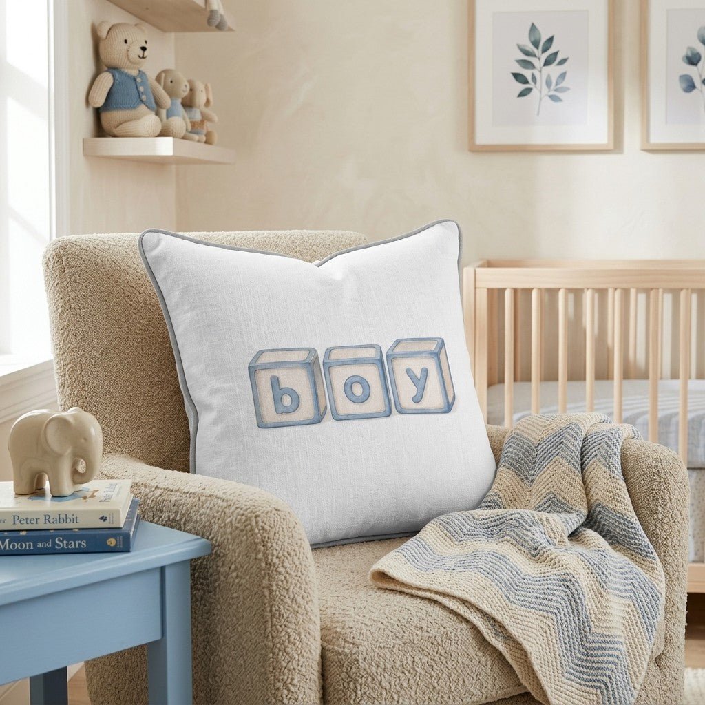 Boy Blocks Throw Pillow - Hillcroft Home