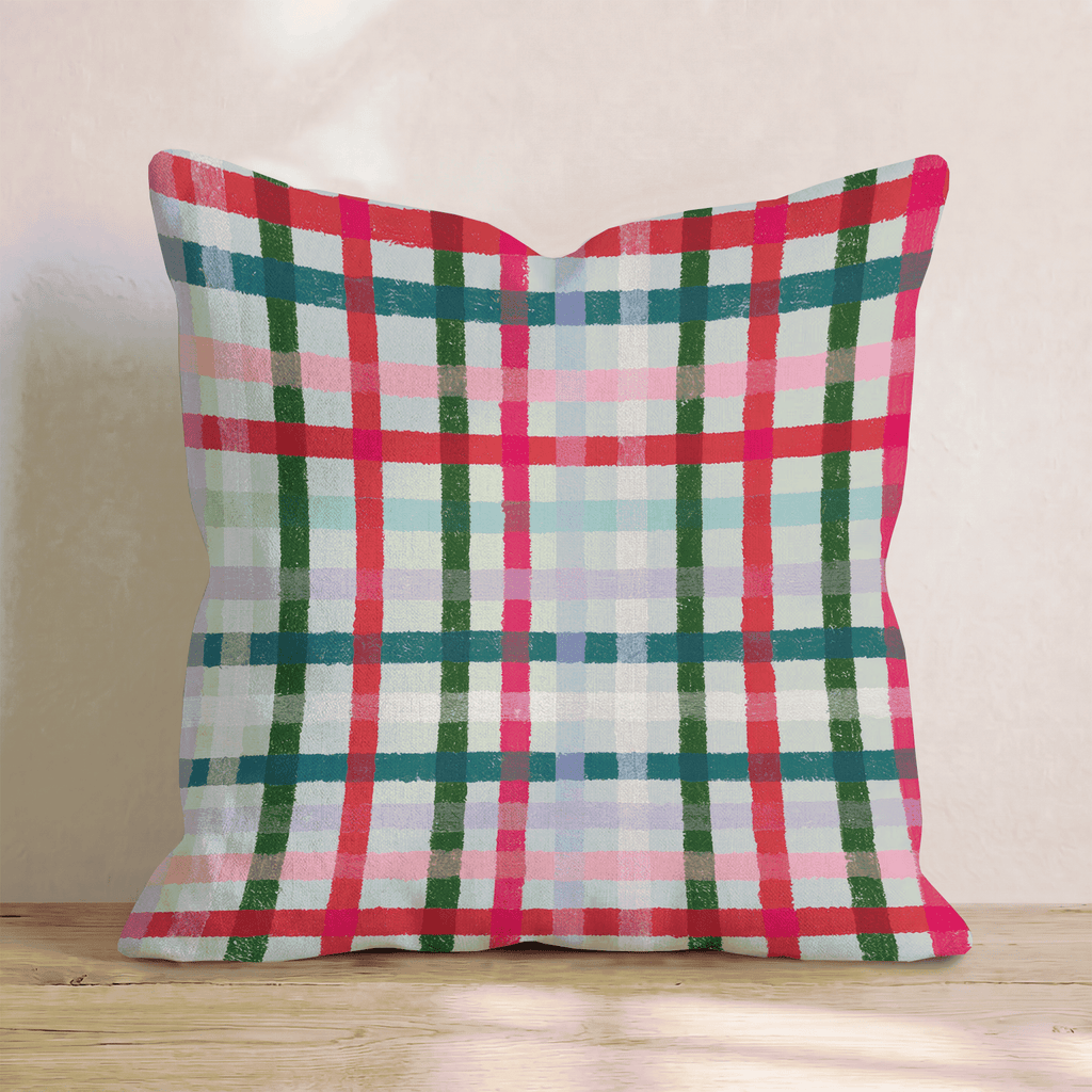 Bright And Merry Plaid Throw Pillow - Hillcroft Home