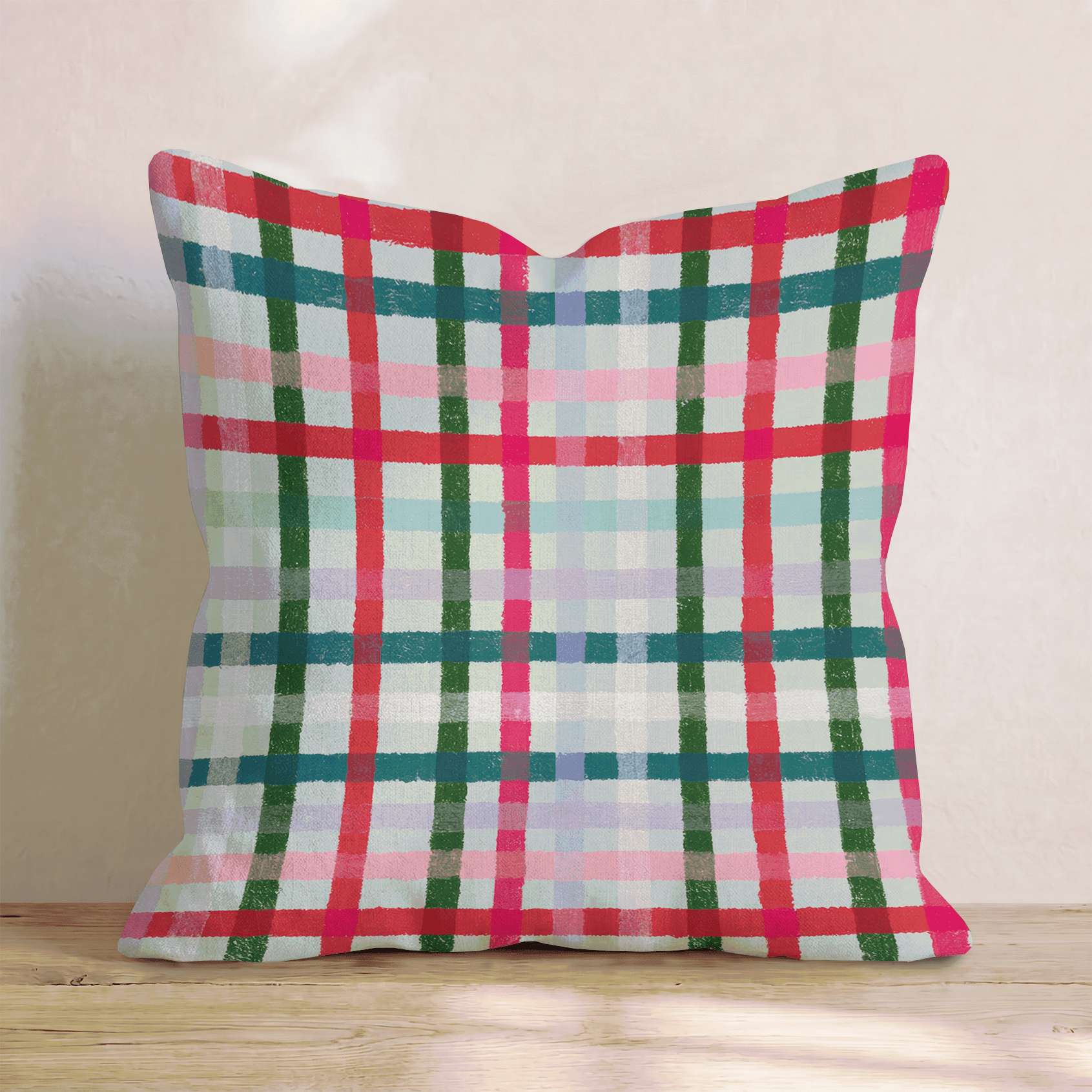 Bright And Merry Plaid Throw Pillow - Hillcroft Home