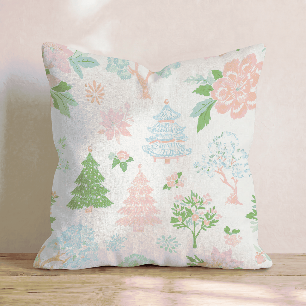 Bright Chinoiserie Holiday Throw Pillow - Hillcroft Home