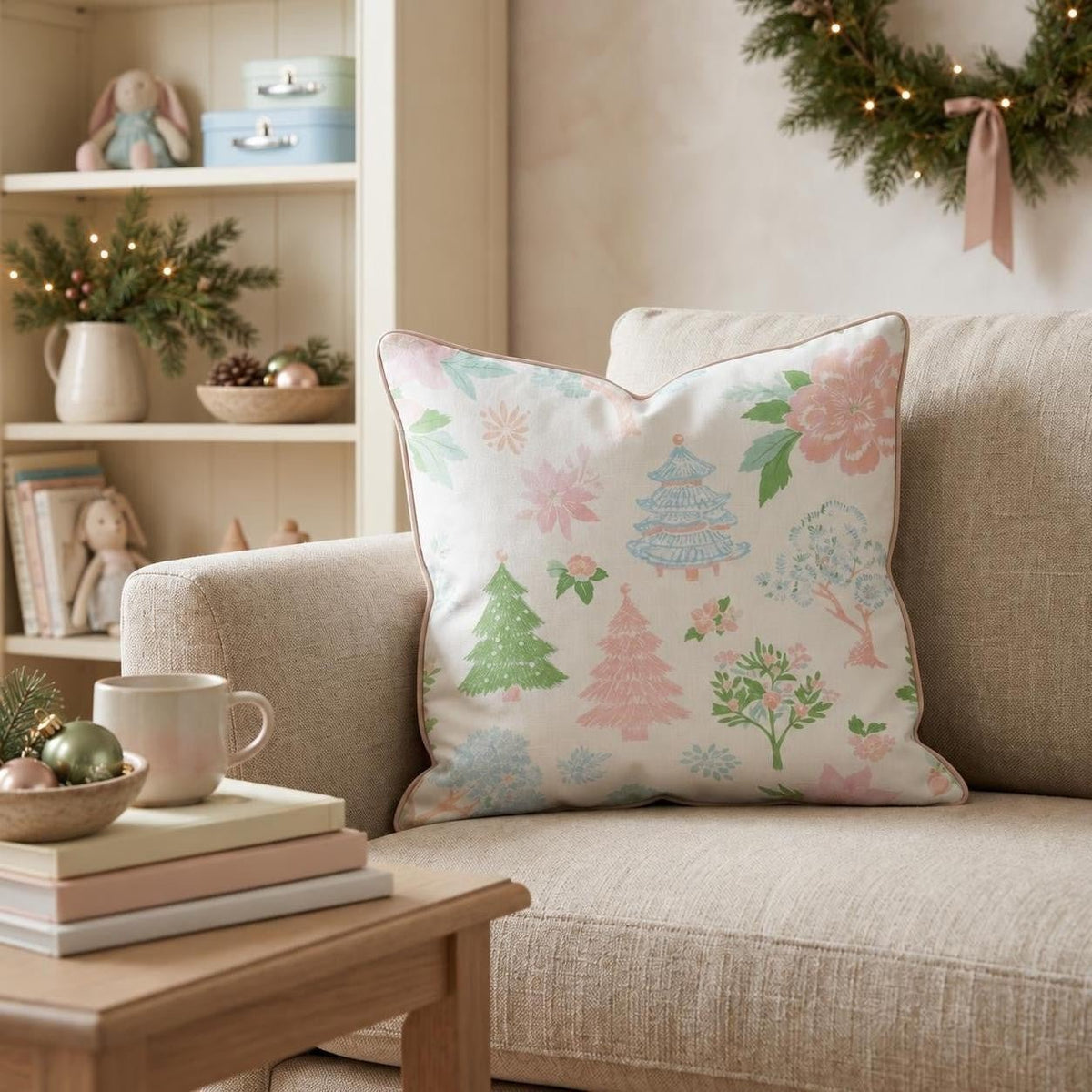 Bright Chinoiserie Holiday Throw Pillow throw pillow - Hillcroft Home