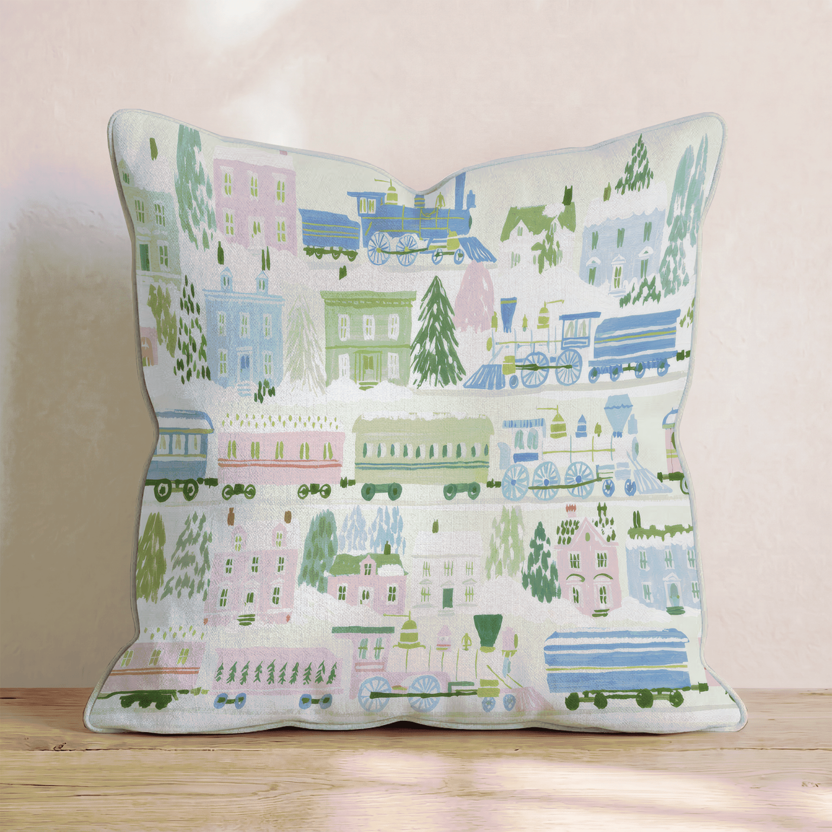 Bright Trains Throw Pillow - Hillcroft Home