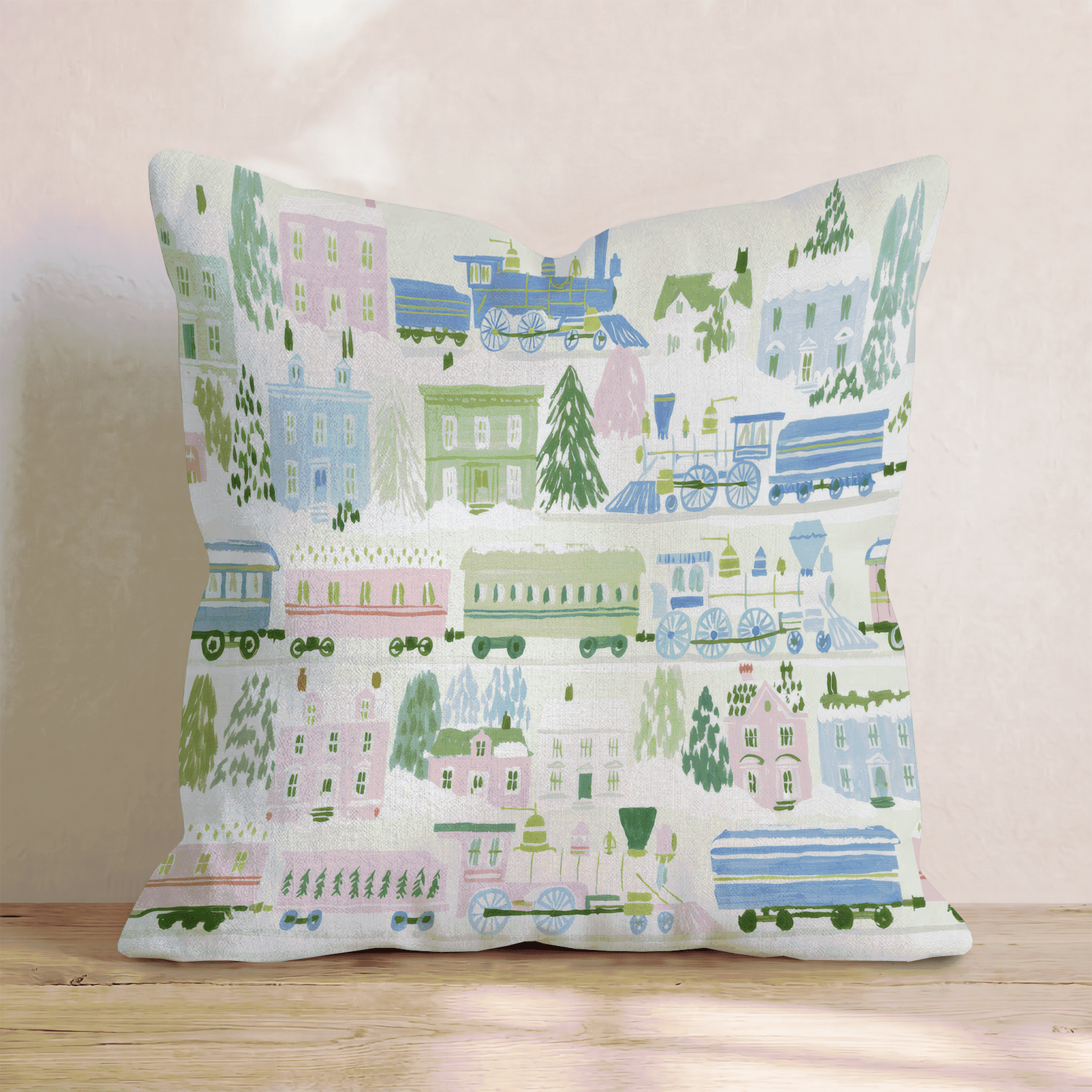 Bright Trains Throw Pillow - Hillcroft Home