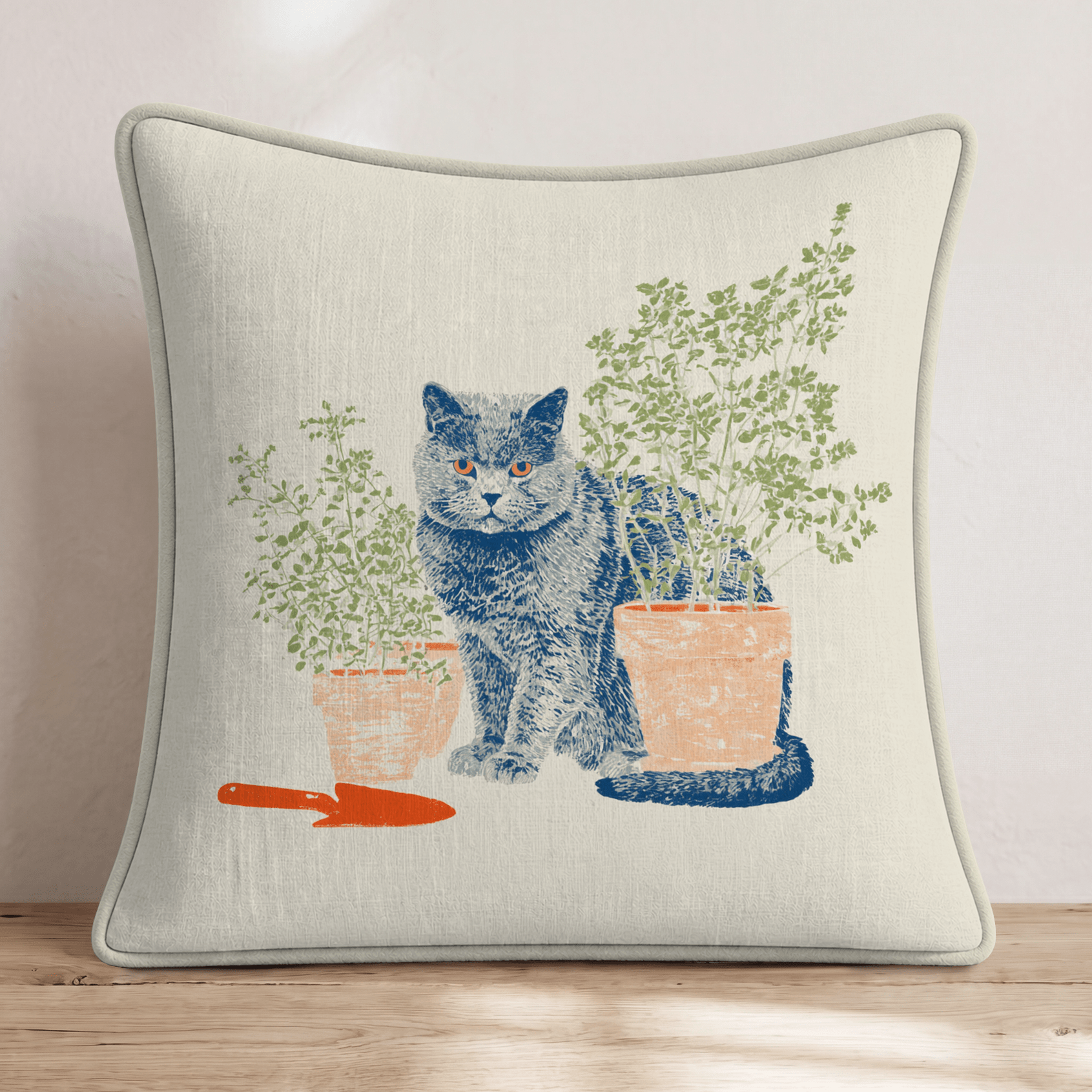 British Shorthair Gardening Throw Pillow - Hillcroft Home