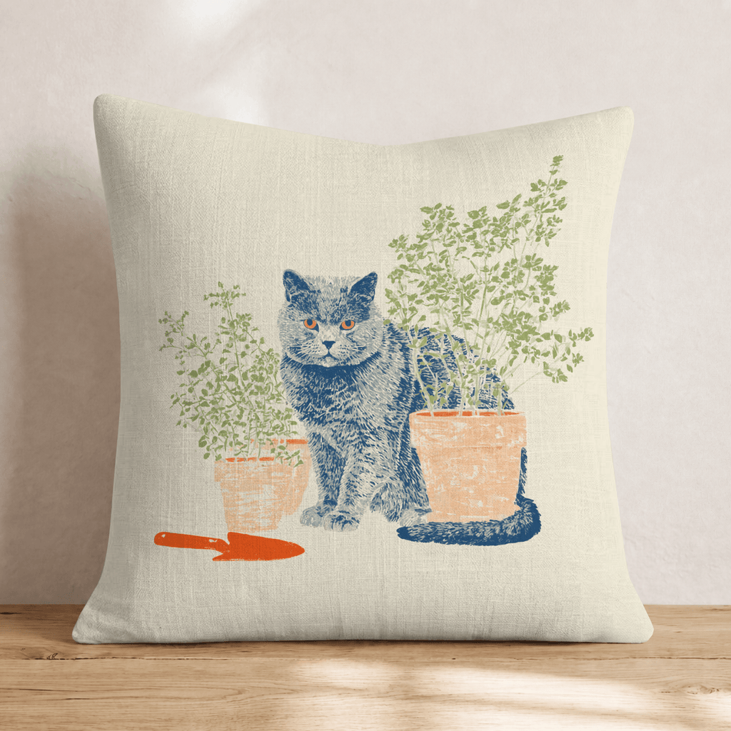 British Shorthair Gardening Throw Pillow - Hillcroft Home