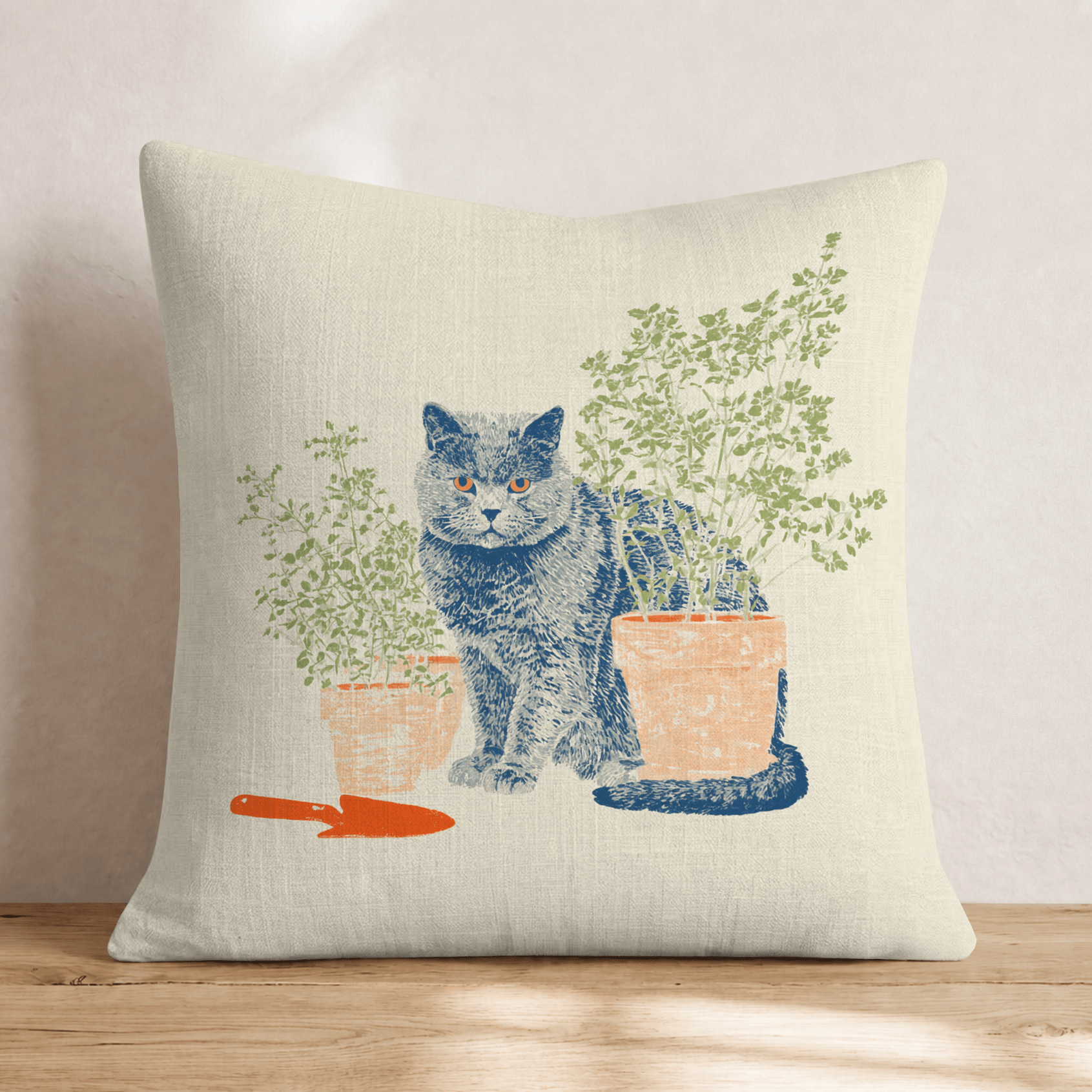 British Shorthair Gardening Throw Pillow - Hillcroft Home