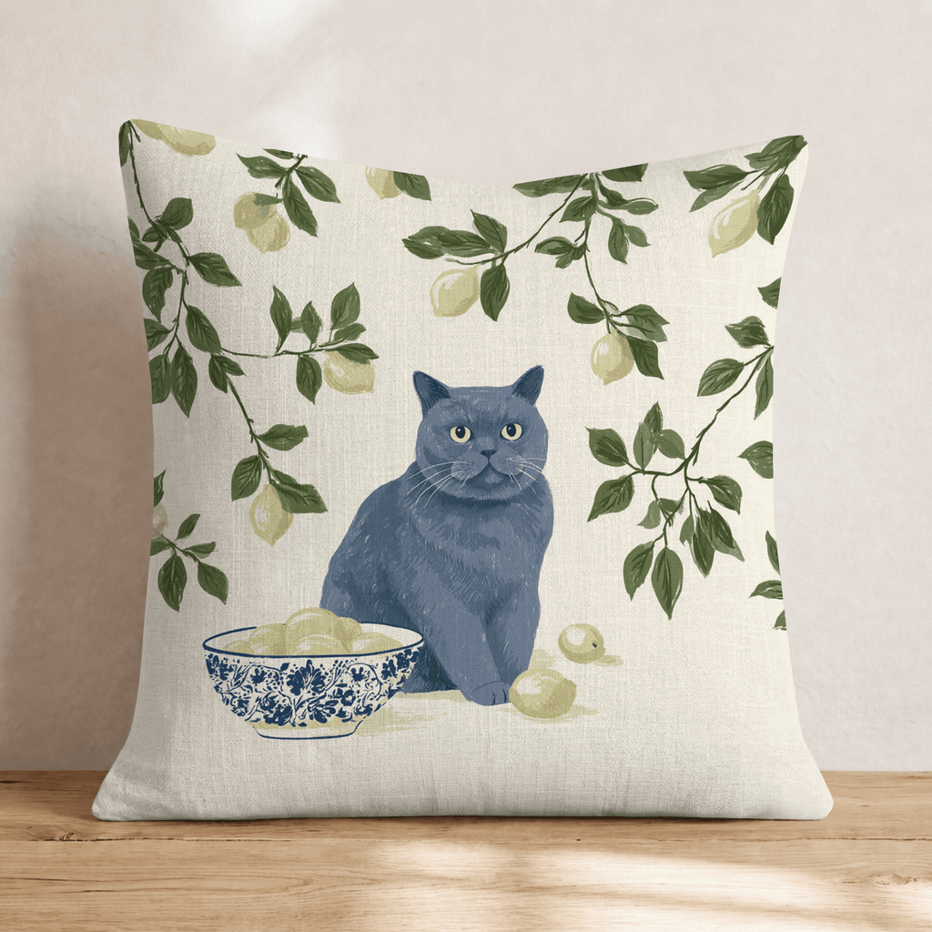 British Shorthair Lemon Tree Throw Pillow - Hillcroft Home