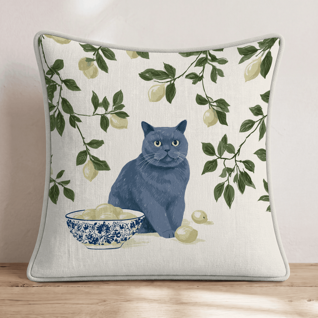 British Shorthair Lemon Tree Throw Pillow - Hillcroft Home