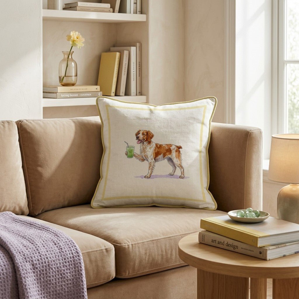 Brittany Spaniel Matcha Throw Pillow - Hillcroft Home