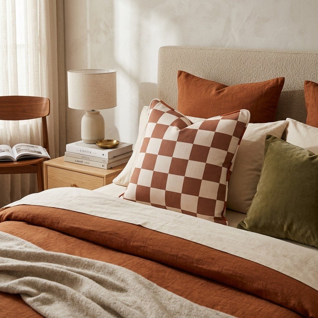 Brown Checkered Throw Pillow - Hillcroft Home