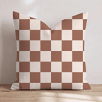 Brown Checkered Throw Pillow - Hillcroft Home