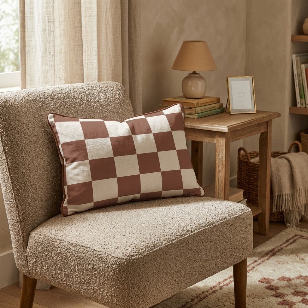 Brown Checkered Throw Pillow - Hillcroft Home