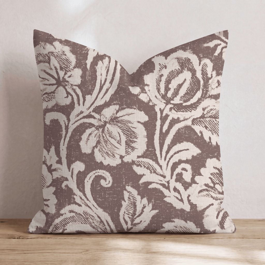 Brown Damask Rose Throw Pillow throw pillow - Hillcroft Home