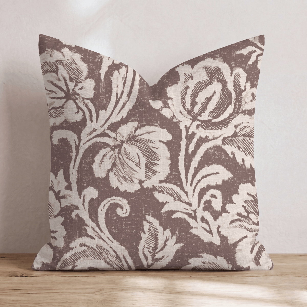 Brown Damask Rose Throw Pillow throw pillow - Hillcroft Home