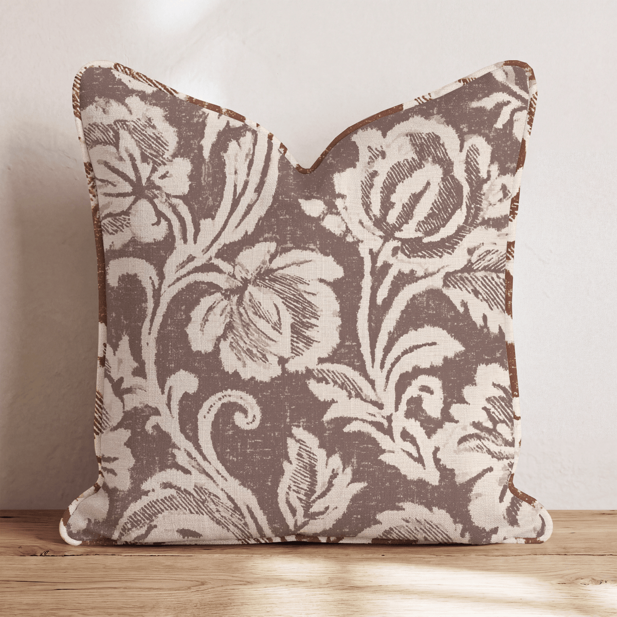 Brown Damask Rose Throw Pillow throw pillow - Hillcroft Home