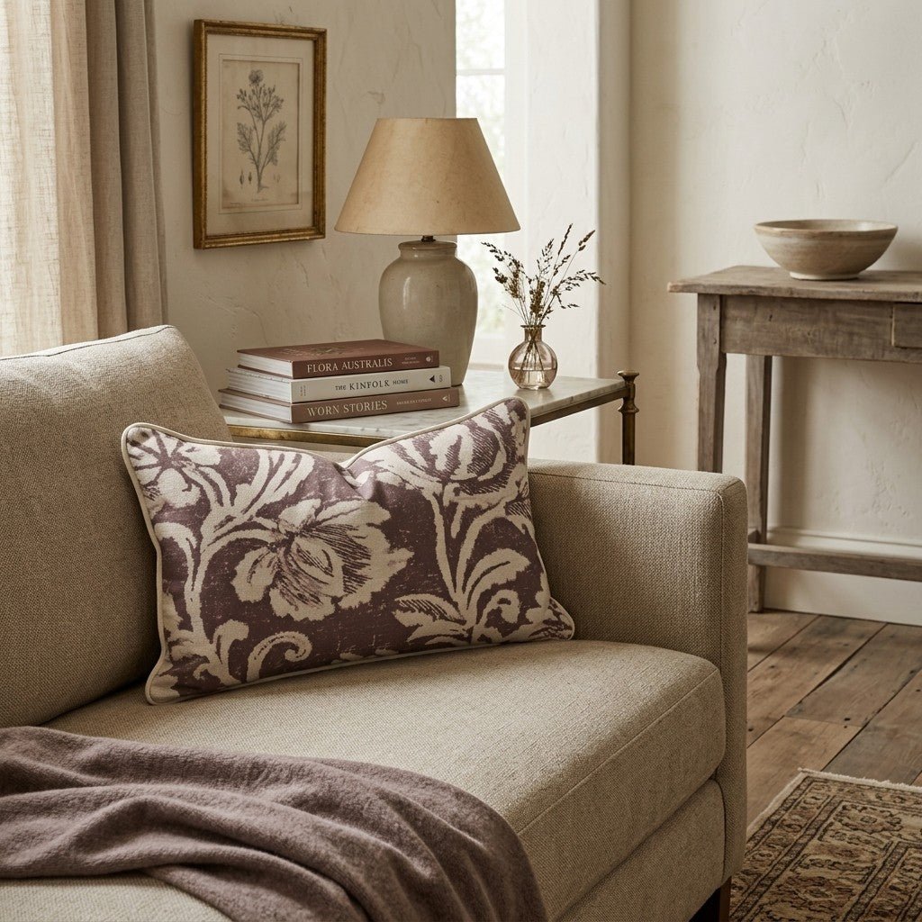 Brown Damask Rose Throw Pillow throw pillow - Hillcroft Home