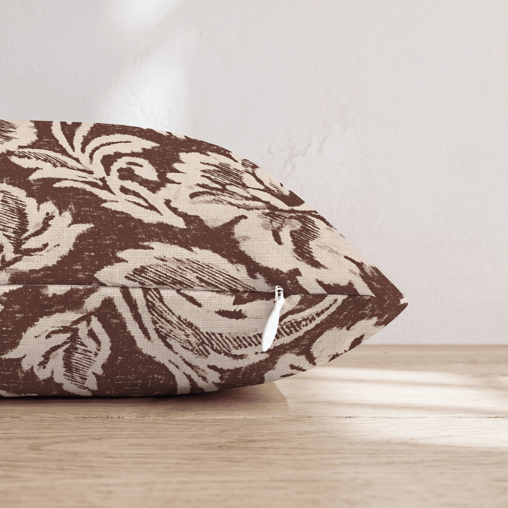 Brown Damask Rose Throw Pillow throw pillow - Hillcroft Home