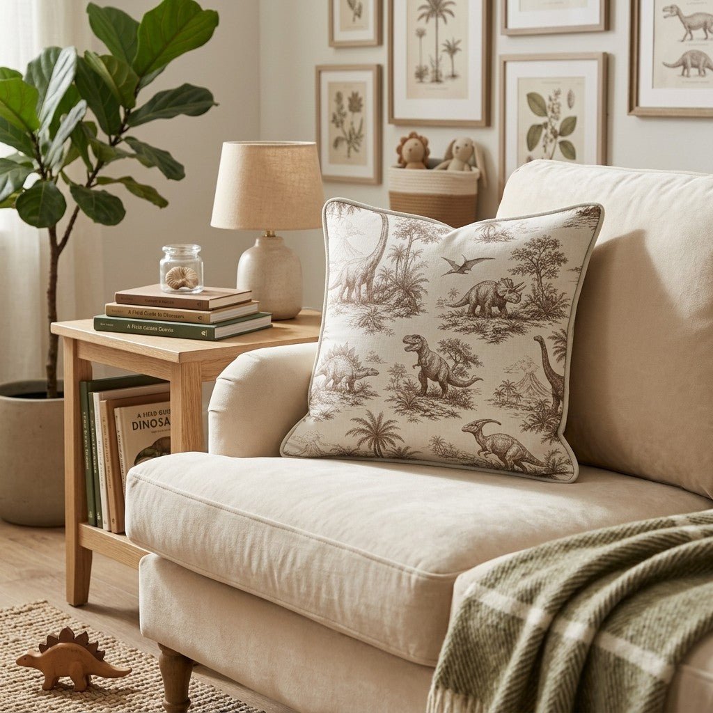 Brown Dino Toile Throw Pillow - Hillcroft Home