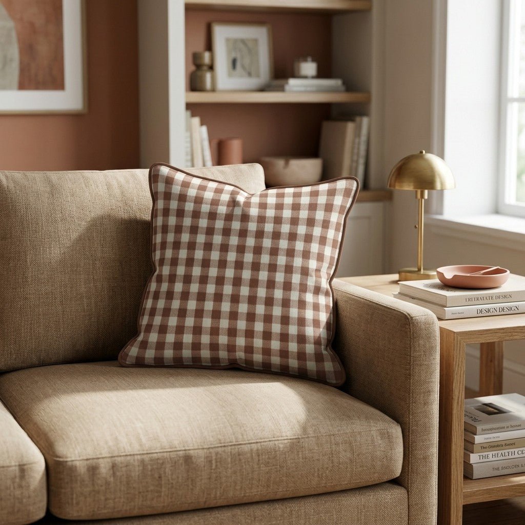 Brown Gingham Day Throw Pillow - Hillcroft Home