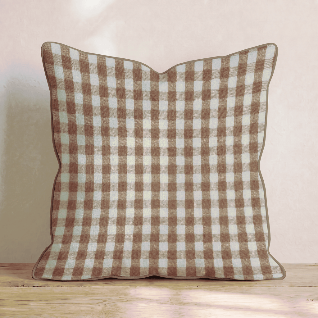 Brown Gingham Day Throw Pillow - Hillcroft Home