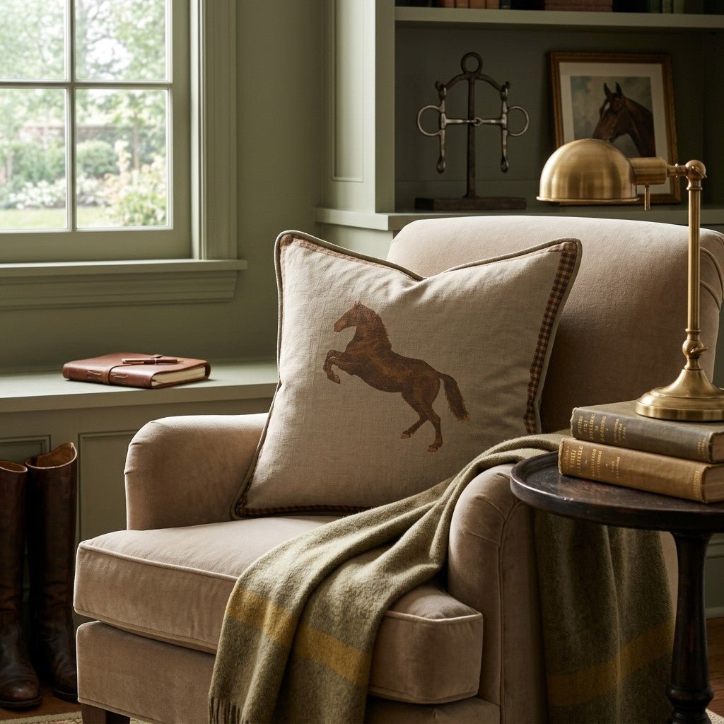 Brown Gingham Horse Throw Pillow - Hillcroft Home