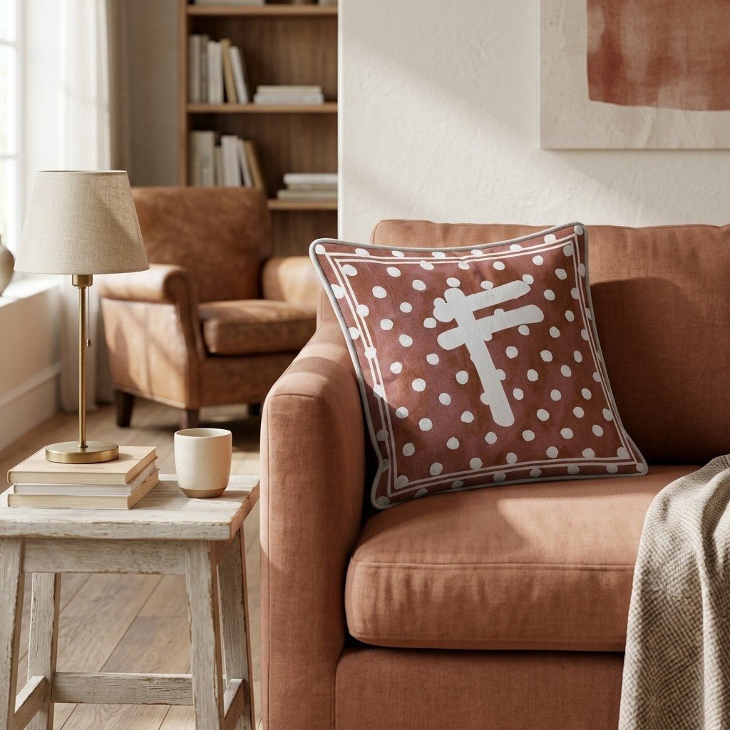 Brown Polka Dot F Throw Pillow - Hillcroft Home