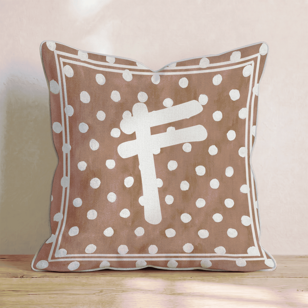 Brown Polka Dot F Throw Pillow - Hillcroft Home
