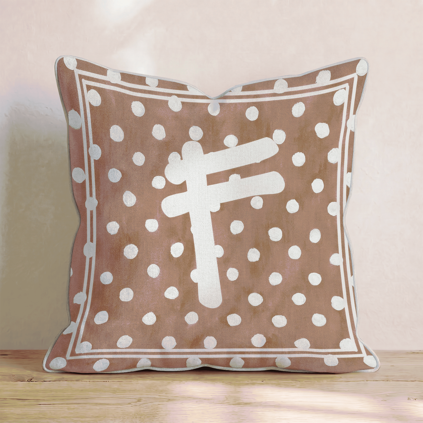 Brown Polka Dot F Throw Pillow - Hillcroft Home