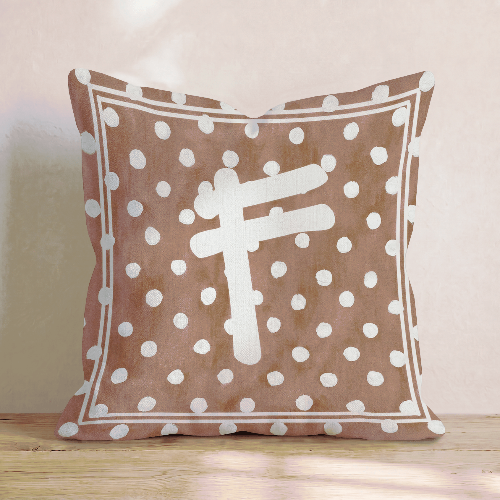Brown Polka Dot F Throw Pillow - Hillcroft Home