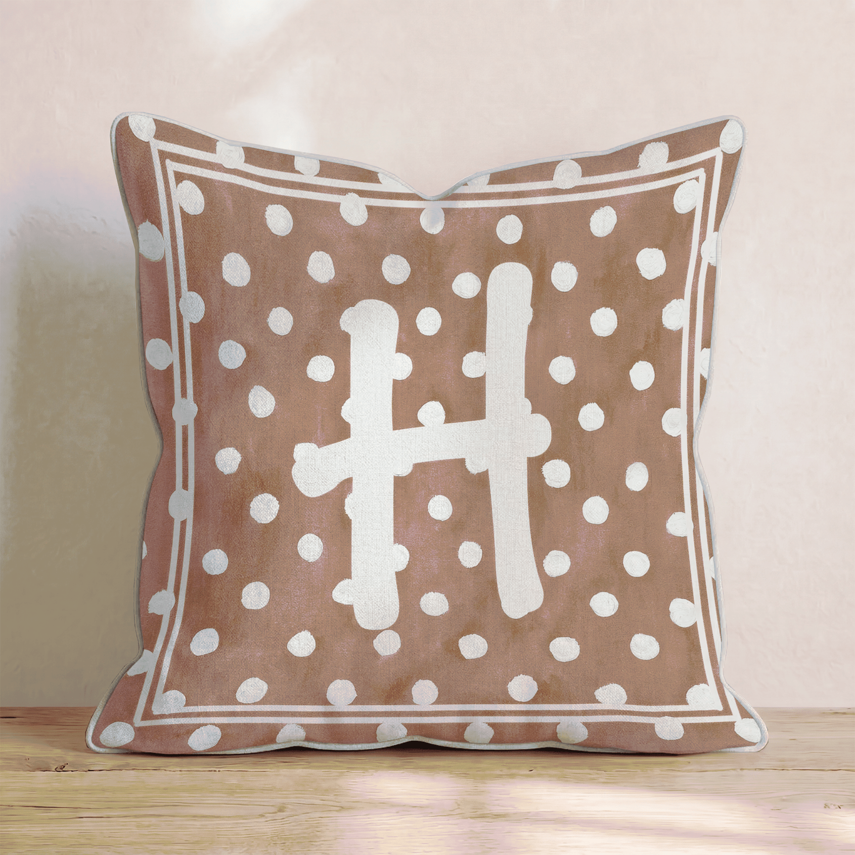 Brown Polka Dot H Throw Pillow - Hillcroft Home