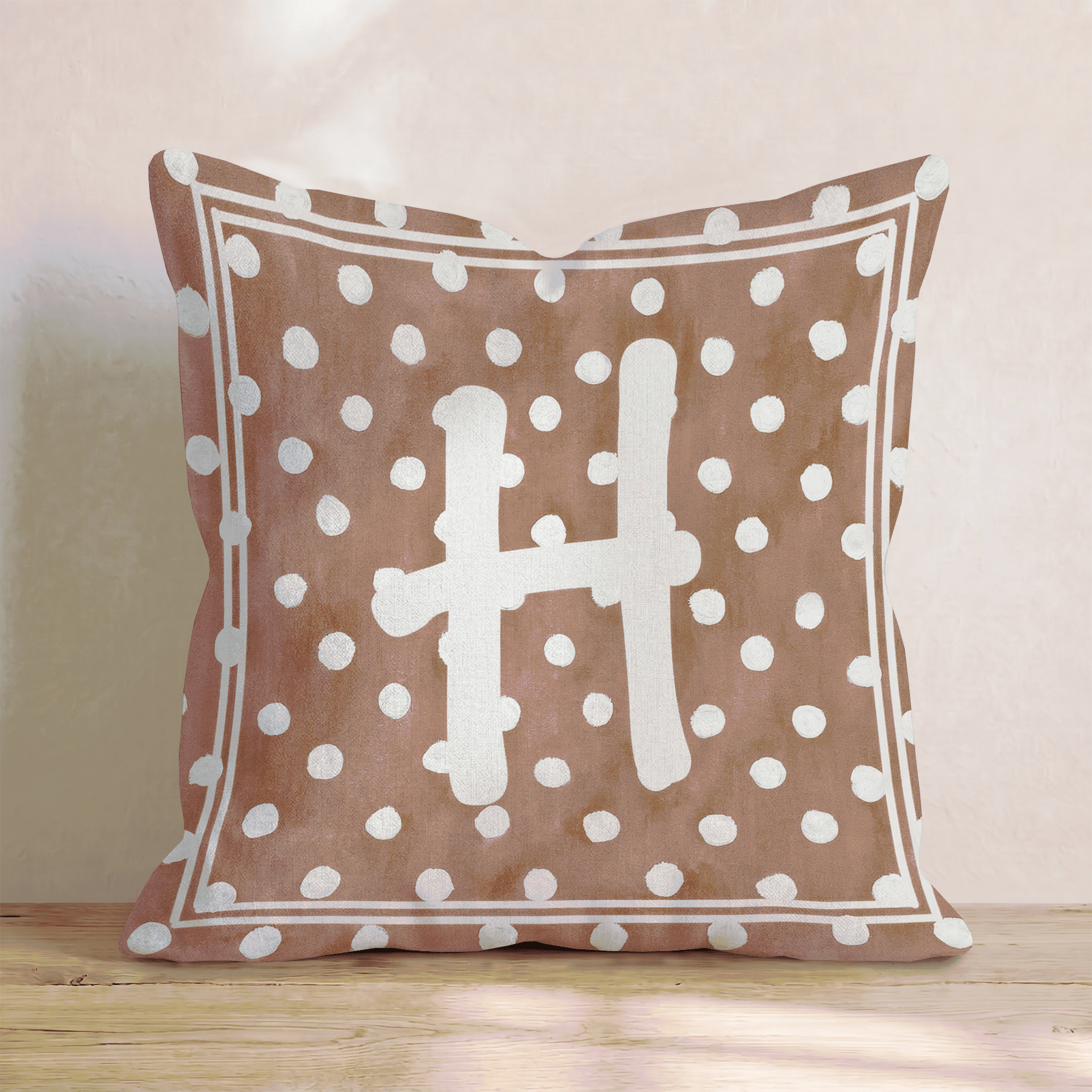 Brown Polka Dot H Throw Pillow - Hillcroft Home