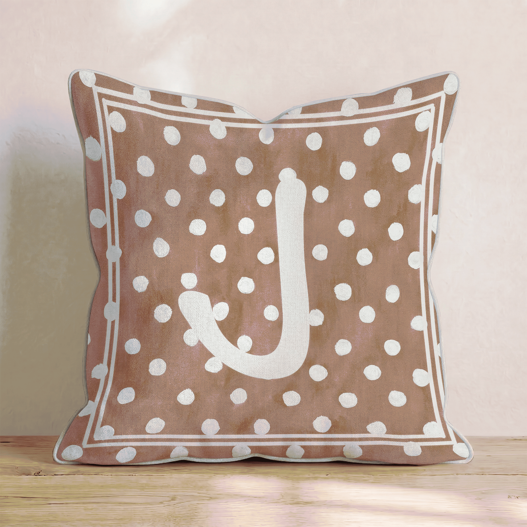 Brown Polka Dot J Throw Pillow - Hillcroft Home