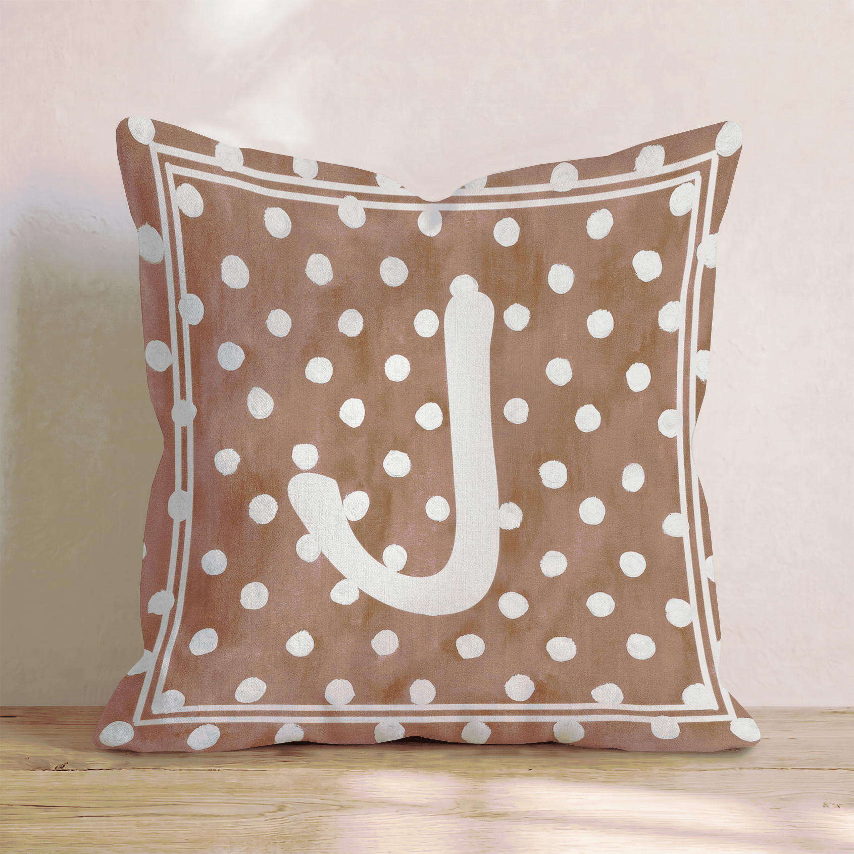 Brown Polka Dot J Throw Pillow - Hillcroft Home