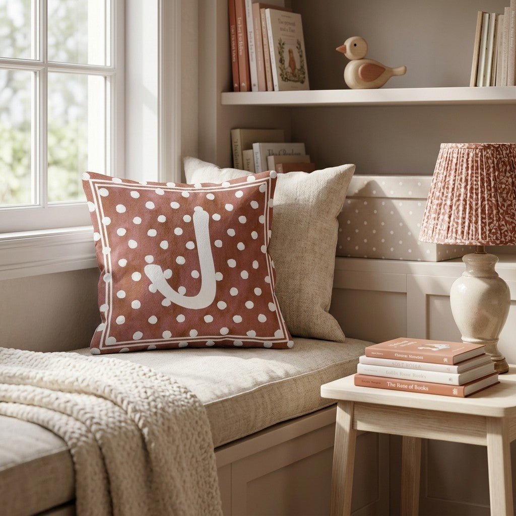 Brown Polka Dot J Throw Pillow - Hillcroft Home