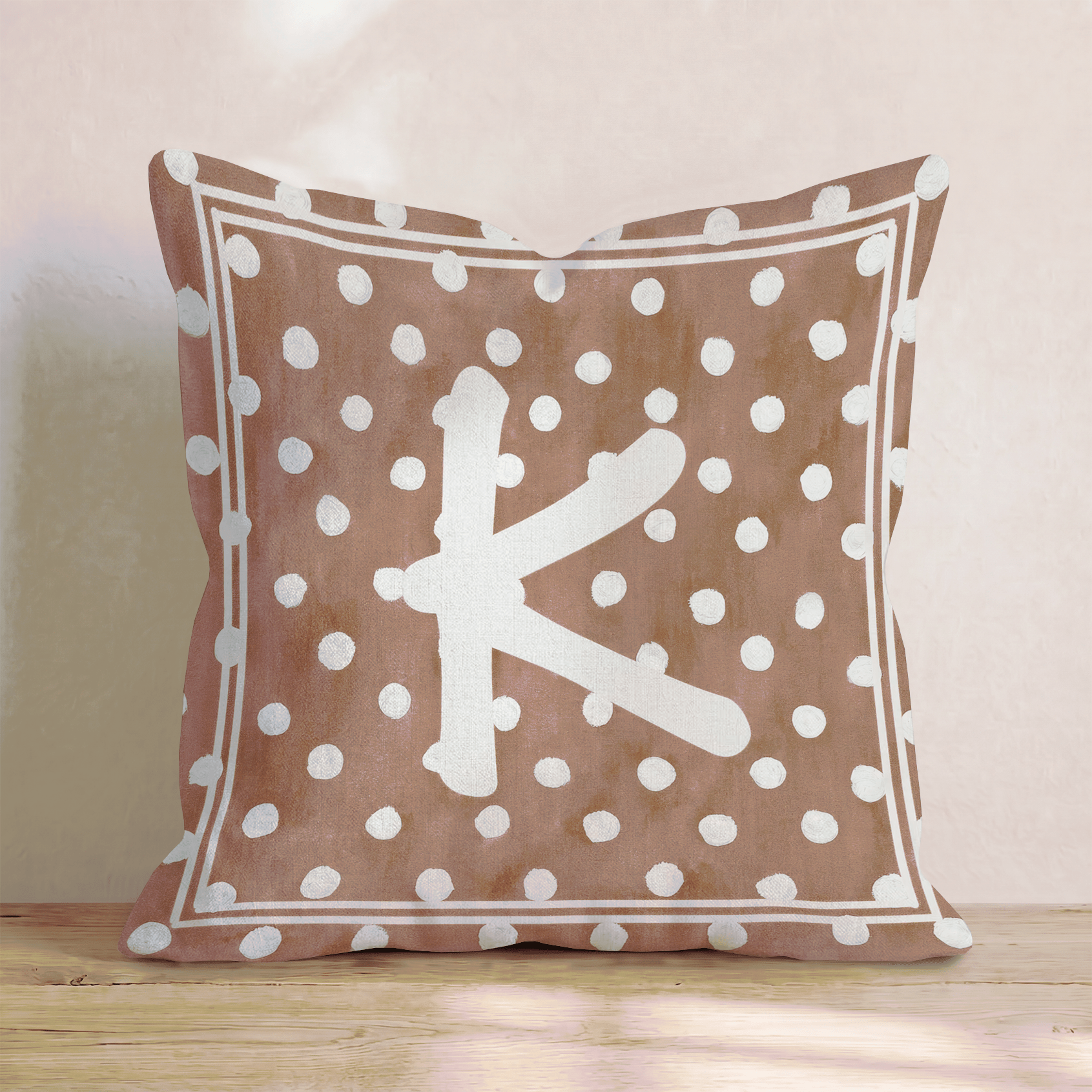 Brown Polka Dot K Throw Pillow - Hillcroft Home