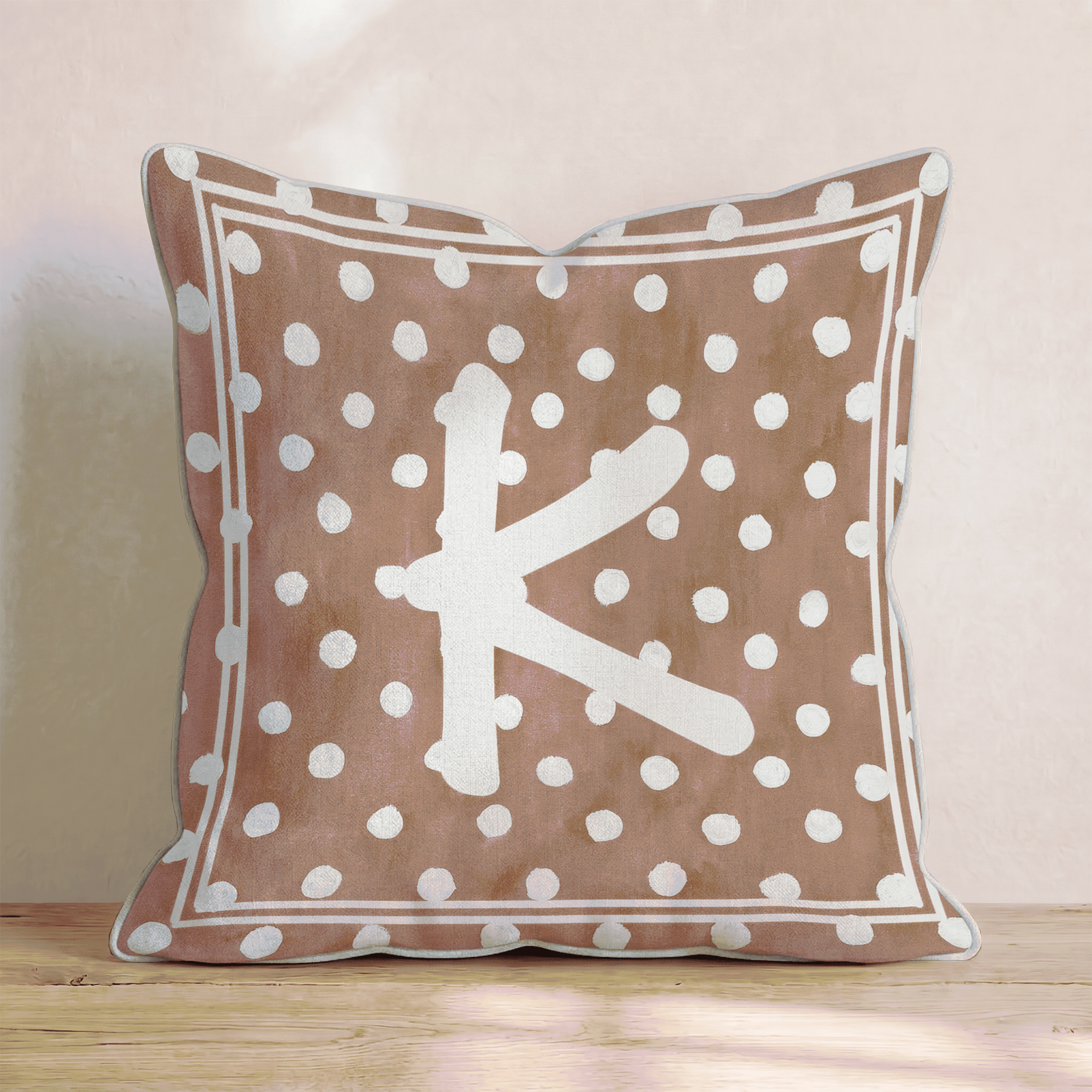 Brown Polka Dot K Throw Pillow - Hillcroft Home