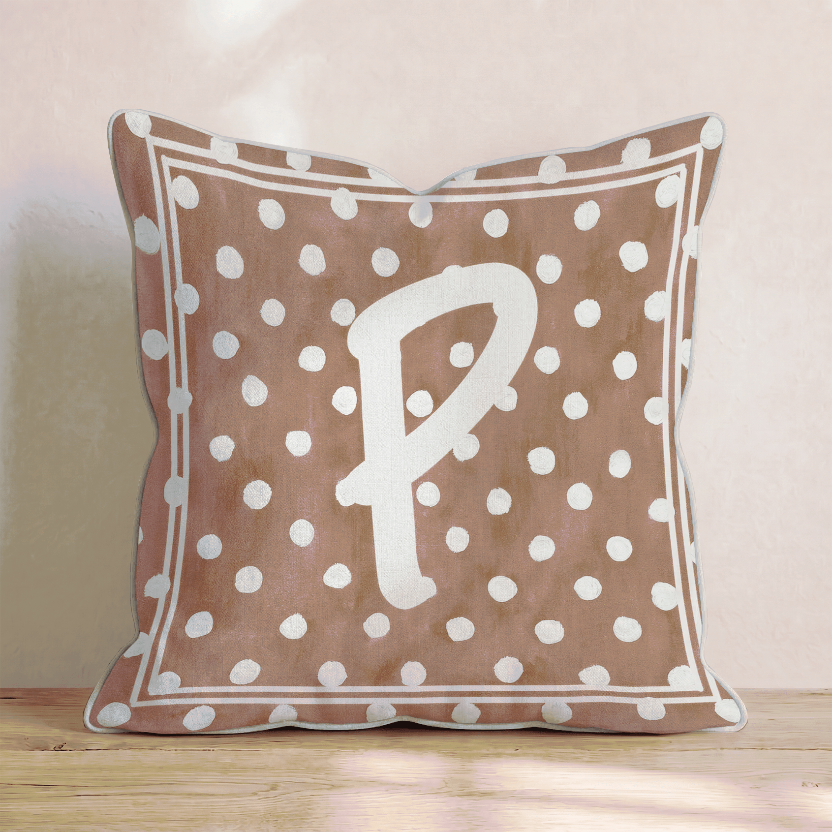Brown Polka Dot P Throw Pillow - Hillcroft Home