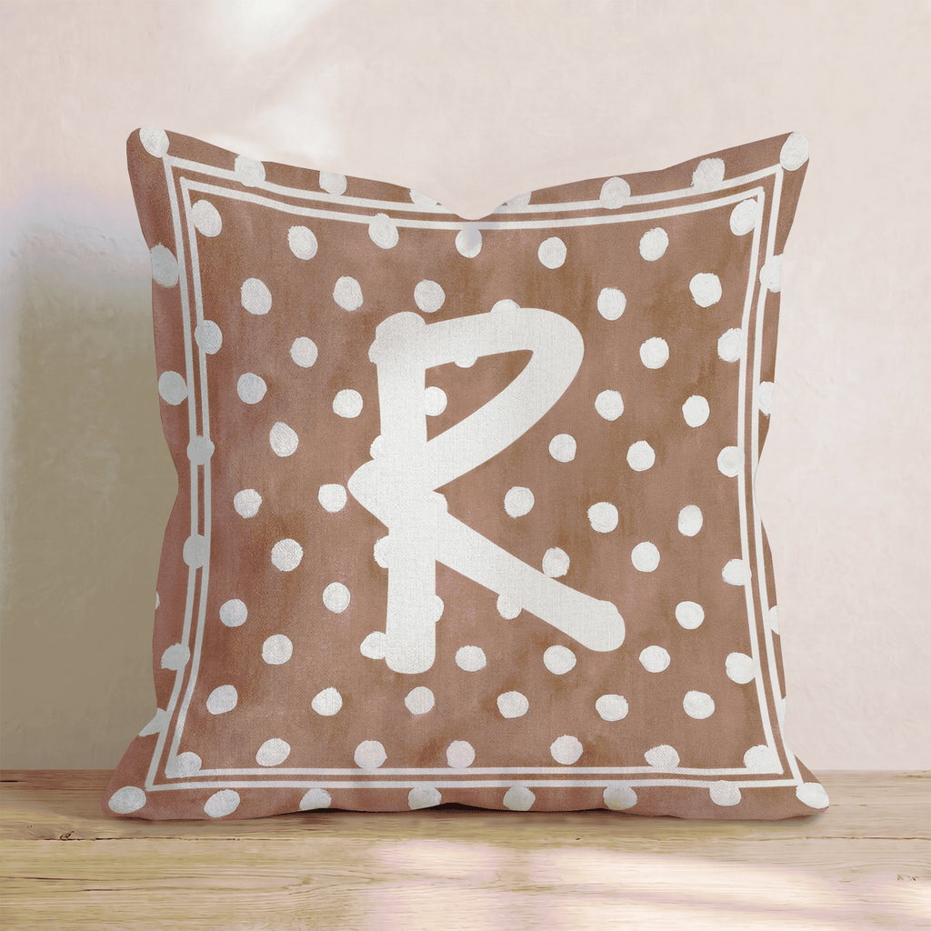 Brown Polka Dot R Throw Pillow - Hillcroft Home